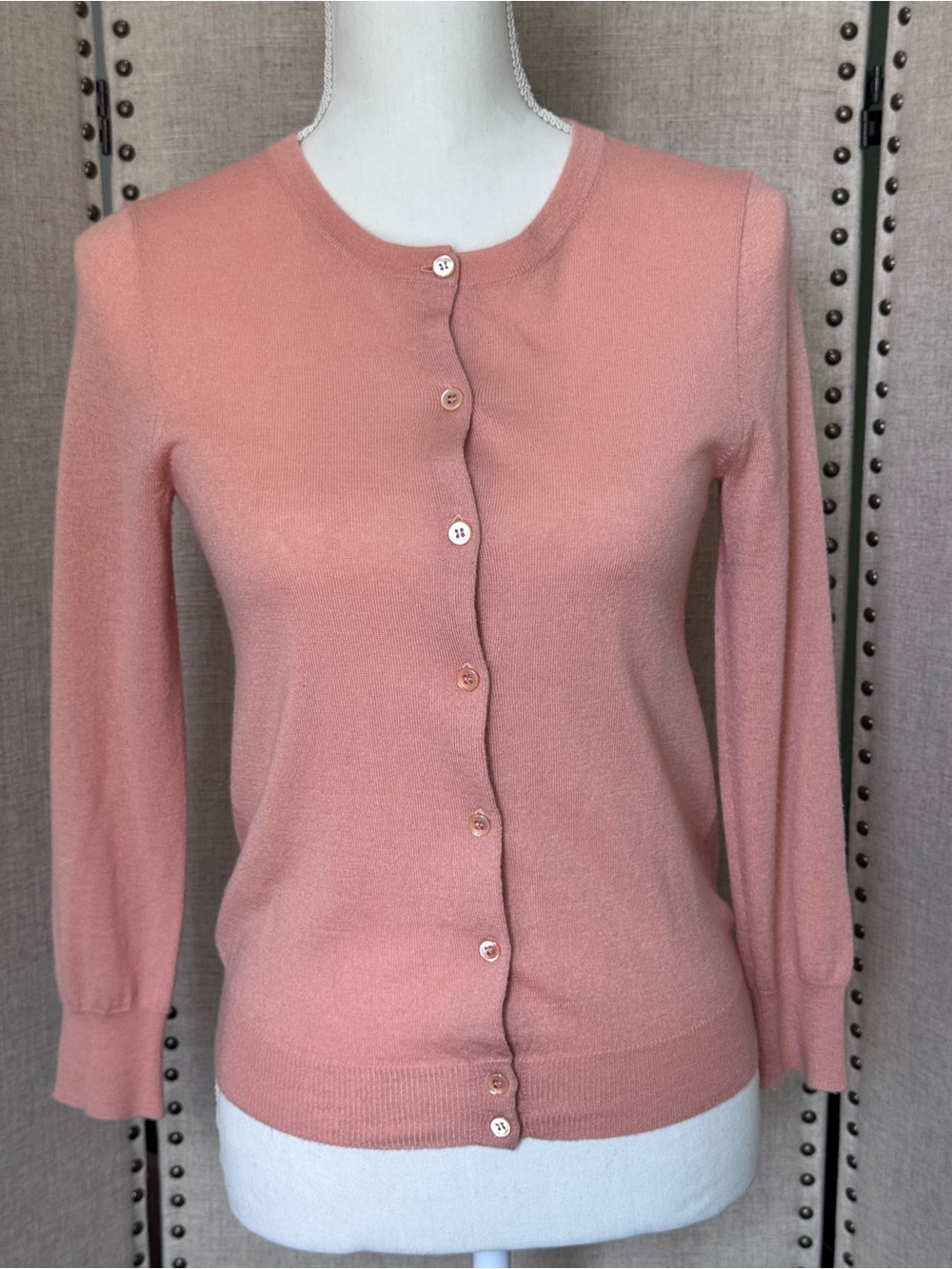 J. Crew Peach 100% Cashmere Crewneck Button Up Cardigan, Small